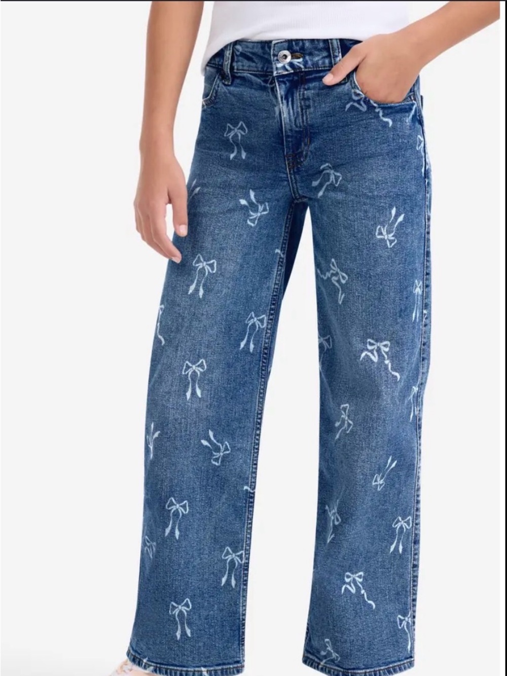 Abercrombie & Fitch Girls High Rise Wide Leg Bow Jeans Size 7/8